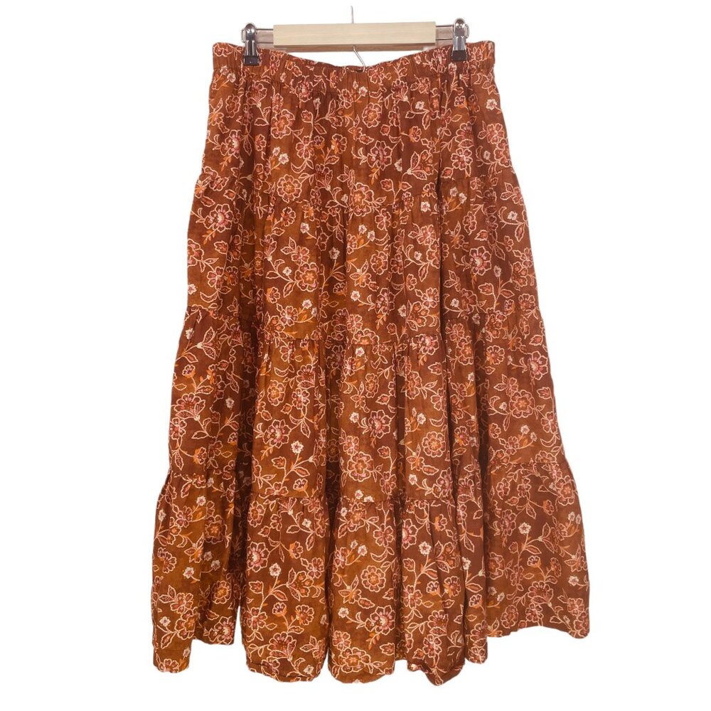J. Crew Size L Tiered Pull On Cotton  Floral Maxi Skirt in Brick Vintage Vines